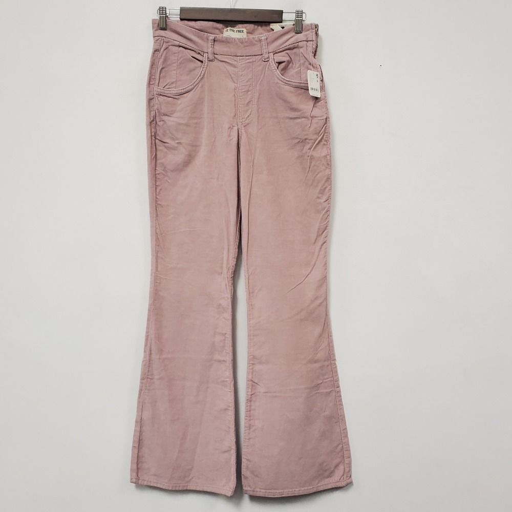 We The Free Crvy Karma Cords Flare Jeans Size S Pink Country Cowgirl Boho High